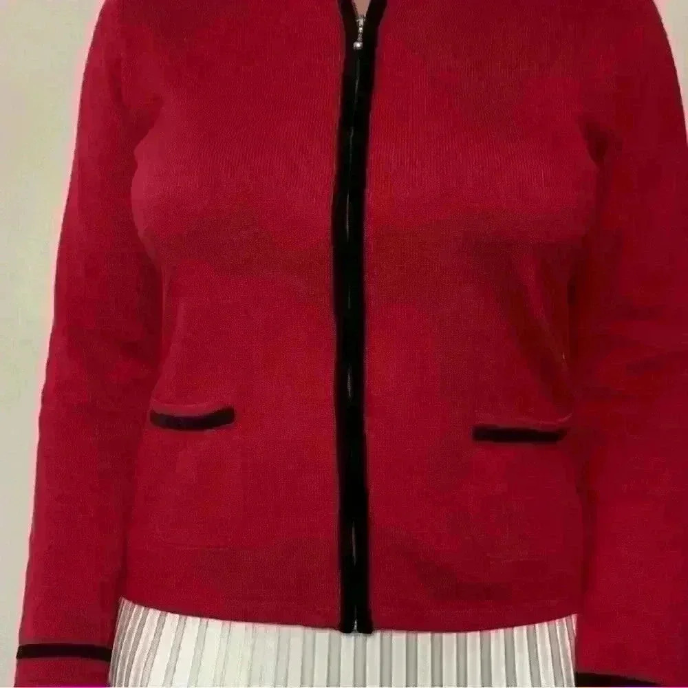 Vintage Charles & Bank Red cardigan with black accent and black zippers
